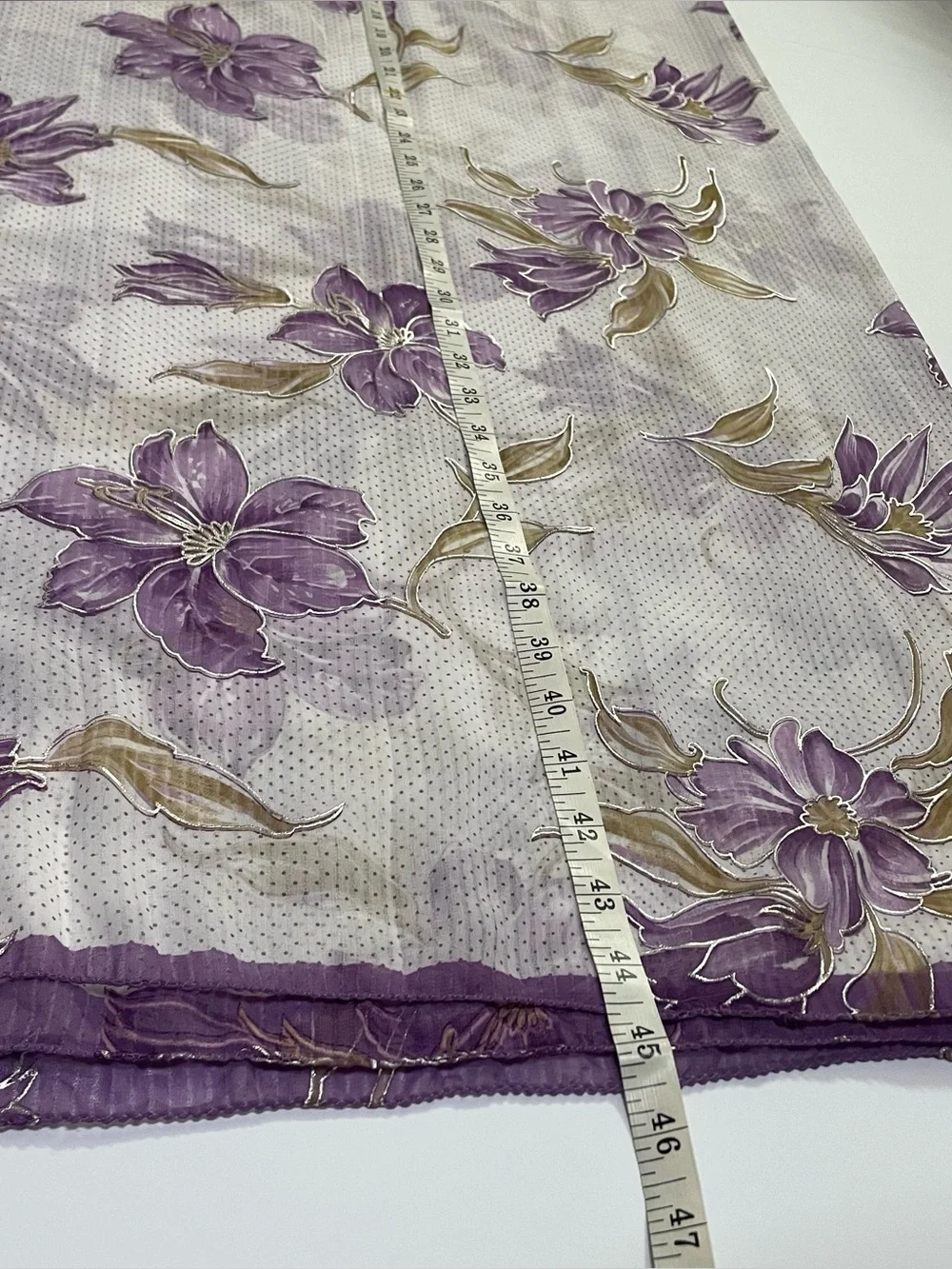 Oversized White with Purple Border Fashion Scarf or Sarong with Lilac Flowers
